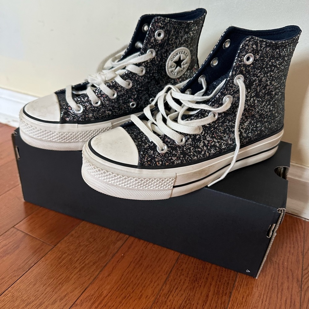 Converse Black Glitter High-Tops “Used only once, Like New” Big Girl 6